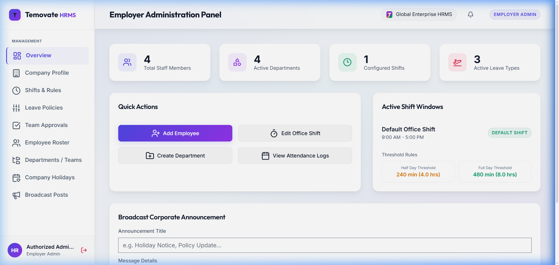 Temovate Dashboard Mockup
